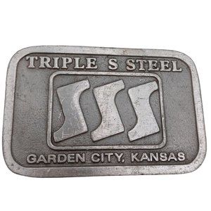 Triple S Steel Belt Buckle Vintage Garden City Kansas SSS Business Promo Ad KS
